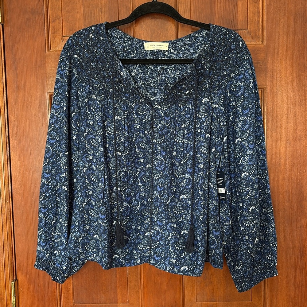 Lucky Brand Blue 3/4 Sleeve Relaxed Blouse